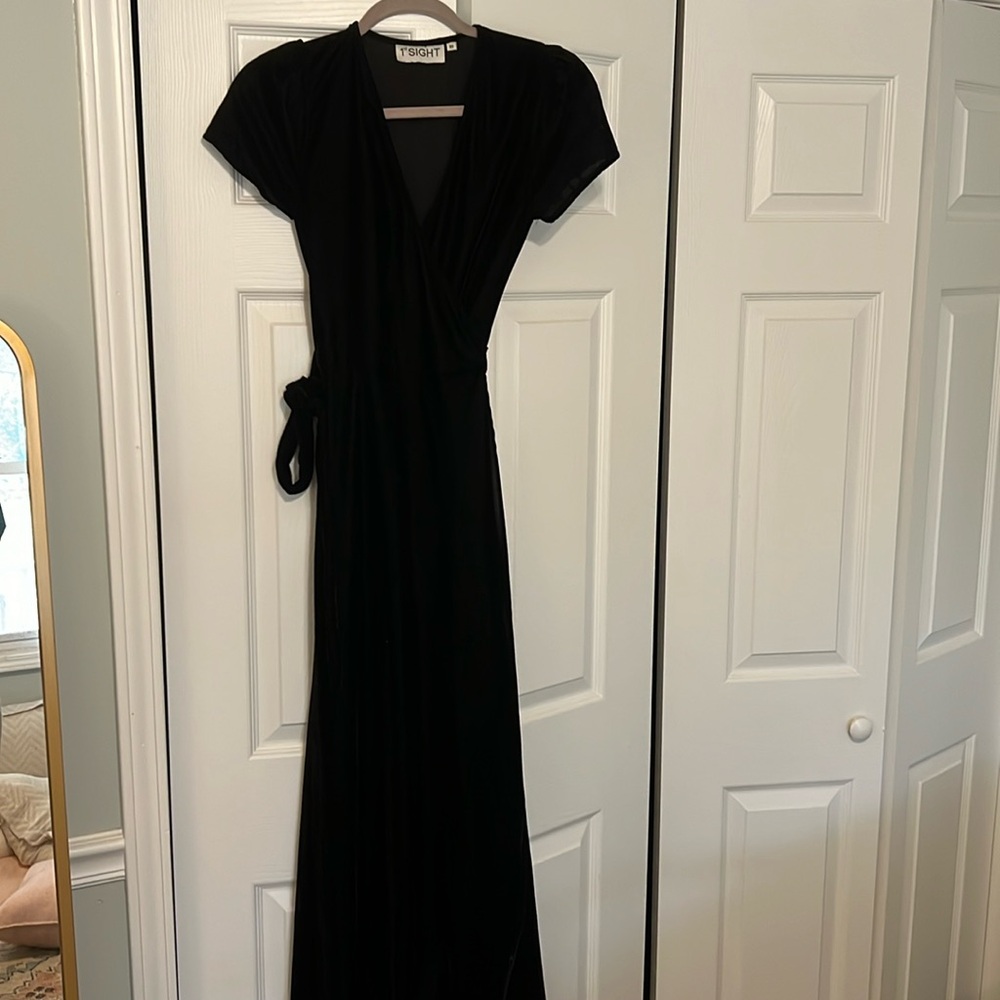 1st sight black velvet wrap dress
